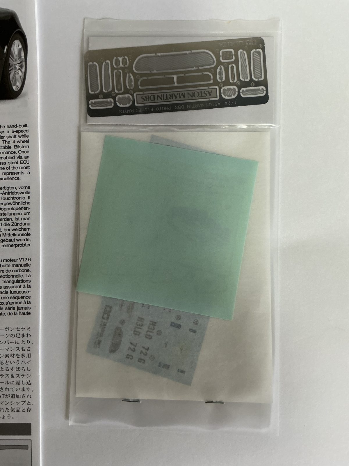 TAMIYA ASTON MARTIN DBS 1/24 model kit — decals photo