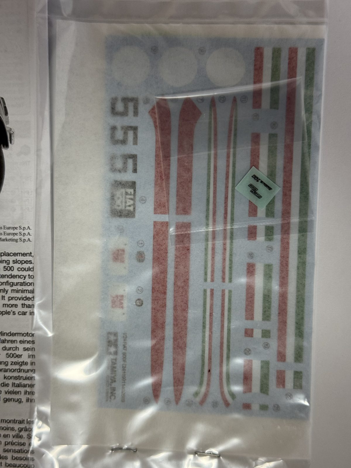 TAMIYA FIAT 500F 1/24 model kit — decals photo