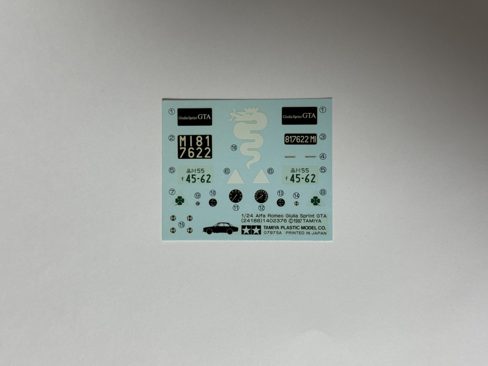 TAMIYA Alfa Romeo Giulia Sprint GTA [Original release Edition] 1/24 model kit — decals photo
