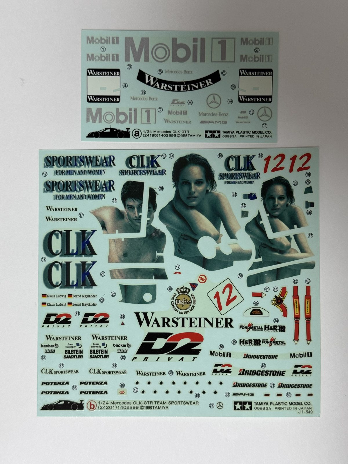 TAMIYA MERCEDES CLK-GTR TEAM CLK SPORTSWEAR  [Clear Cowl Edition] 1/24 model kit — decals photo