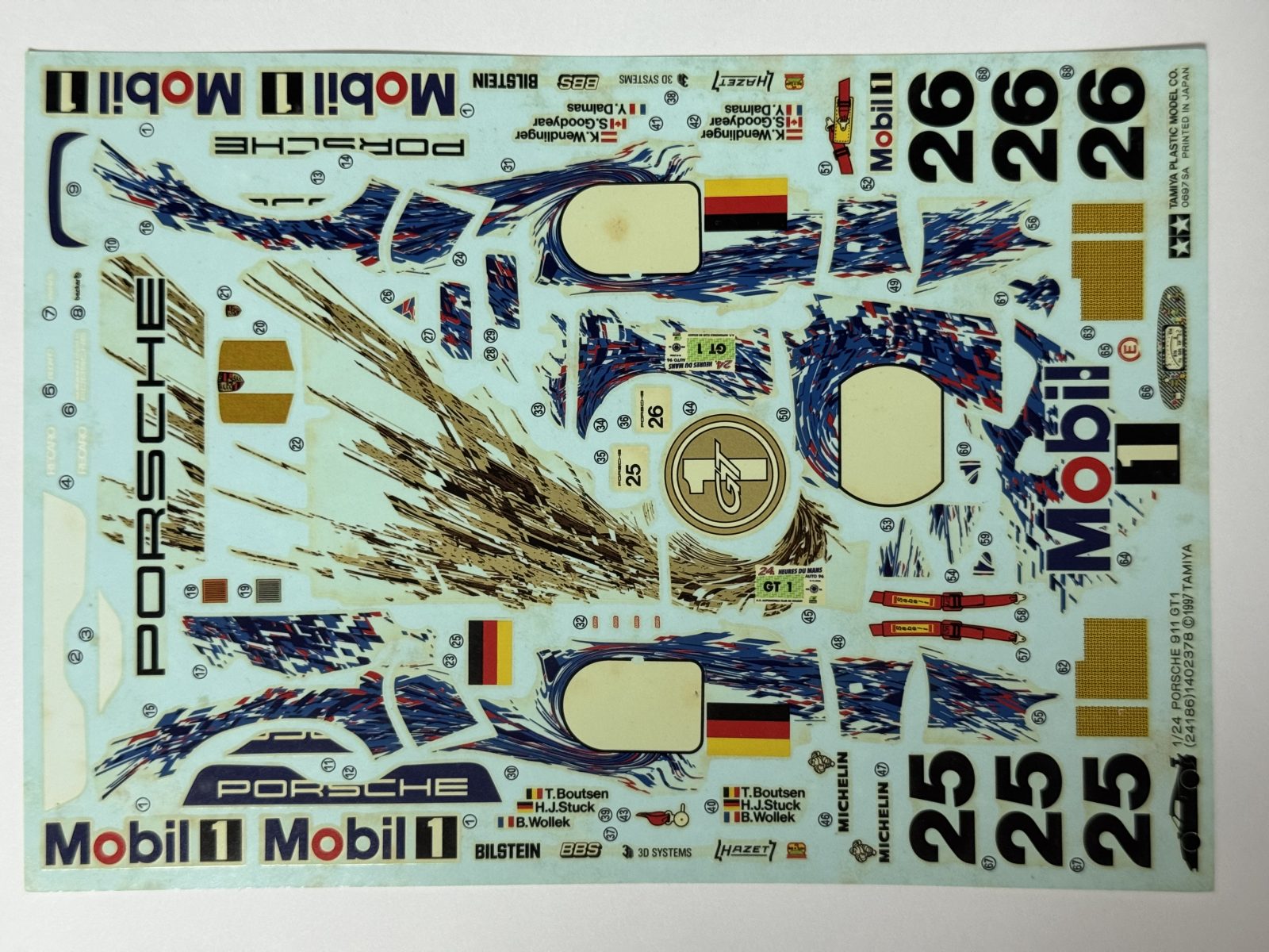 TAMIYA Porsche 911 GT1  [Clear Cowl Edition] 1/24 model kit — decals photo
